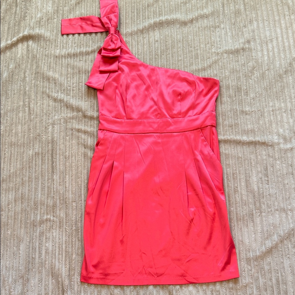 Minuet Petite One-Shoulder Dress in Neon Peach